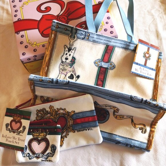 Brighton Handbags - Brighton "In Love We Trust" Canvas Tote Bag & 2 Matching Pouches Bundle, NWT